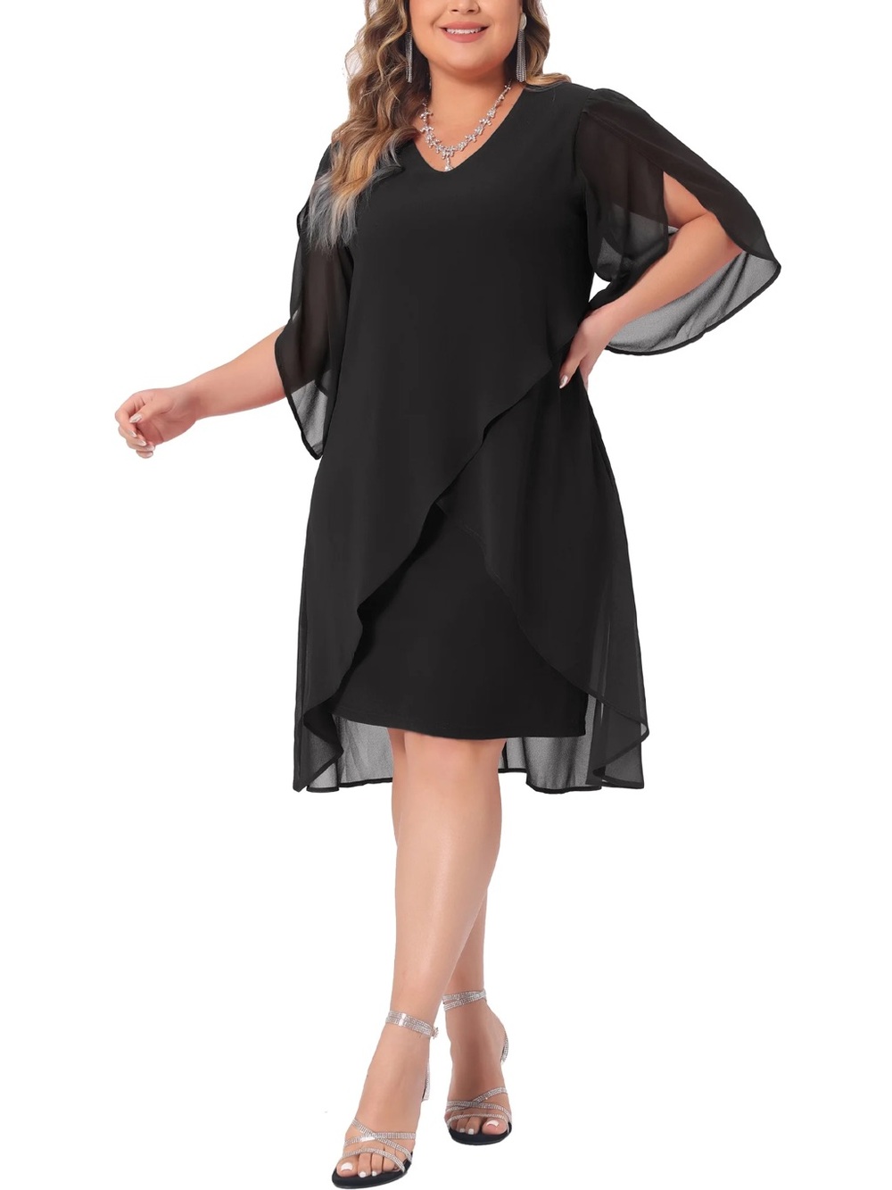 🆕 Agnes Orinda Women's Plus Size Formal Dress V Neck Chiffon Overlay Size 2X